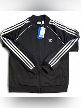 NWT Adidas Black Track Jacket with White 3-Stripes M